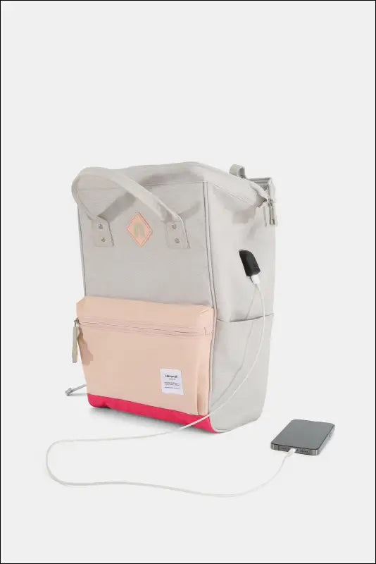 Himawari Contrast Waterproof Backpack Bag with External USB Port - Water and Scratch-Resistant Nylon