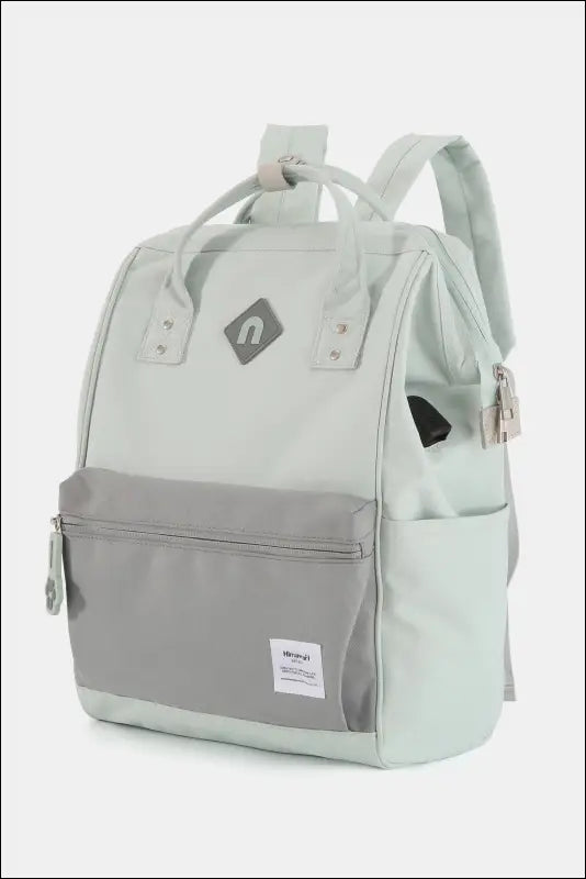 Himawari Contrast Waterproof Backpack Bag with External USB Port - Mint/Grey / One Size - Water and Scratch-Resistant