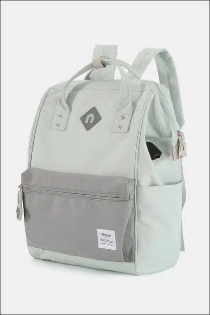 Himawari Contrast Waterproof Backpack Bag with External USB Port - Mint/Grey / One Size - Water and Scratch-Resistant