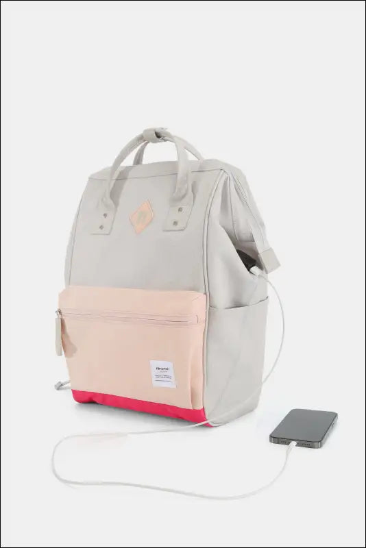 Himawari Contrast Waterproof Backpack Bag with External USB Port - Water and Scratch-Resistant Nylon
