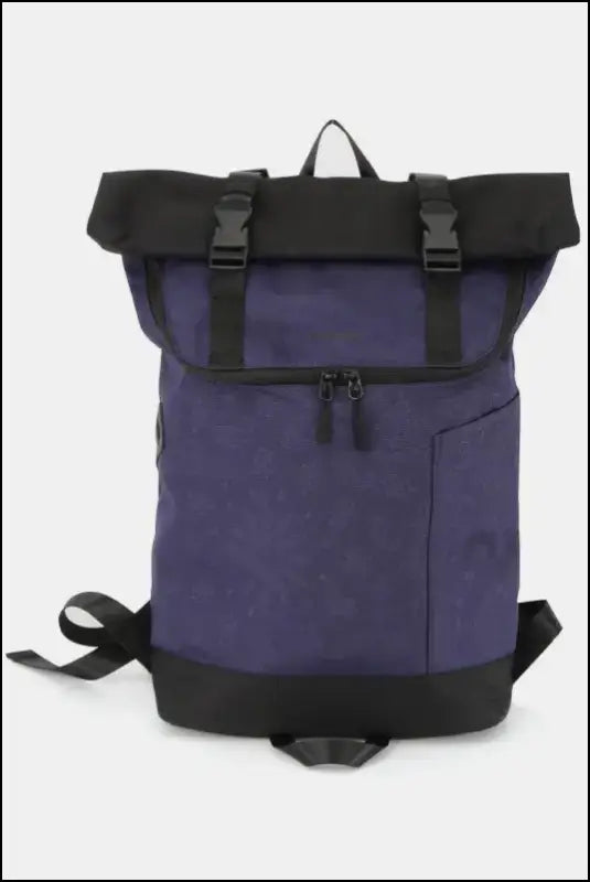 Himawari Contrast Waterproof Canvas Backpack Bag - Navy / One Size
