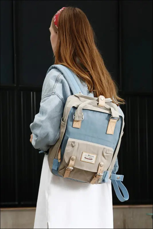 Himawari Contrast Waterproof Nylon Backpack Bag - bag