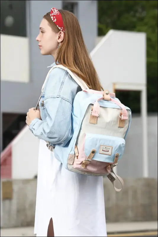 Himawari Contrast Waterproof Nylon Backpack Bag - bag