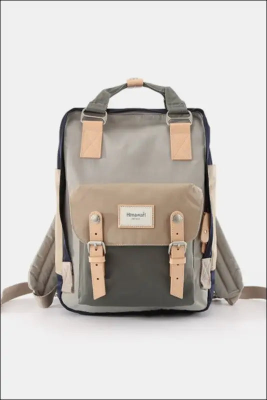 Himawari Contrast Waterproof Nylon Backpack Bag - Beige/Grey / One Size - bag