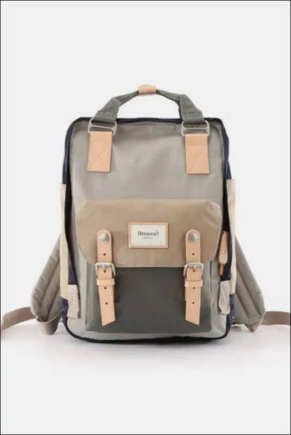 Himawari Contrast Waterproof Nylon Backpack Bag - Beige/Grey / One Size - bag