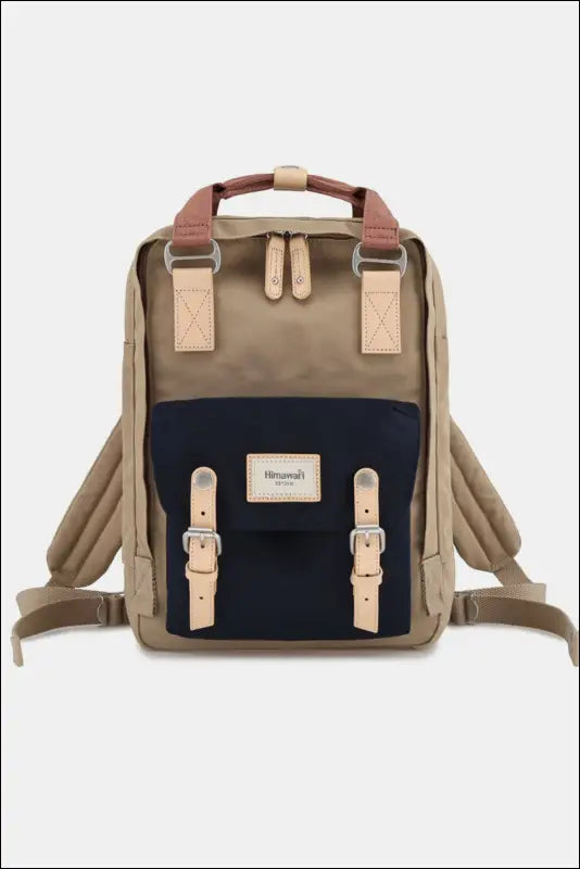 Himawari Contrast Waterproof Nylon Backpack Bag - Beige/Navy / One Size - bag