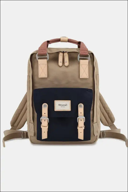 Himawari Contrast Waterproof Nylon Backpack Bag - Beige/Navy / One Size - bag