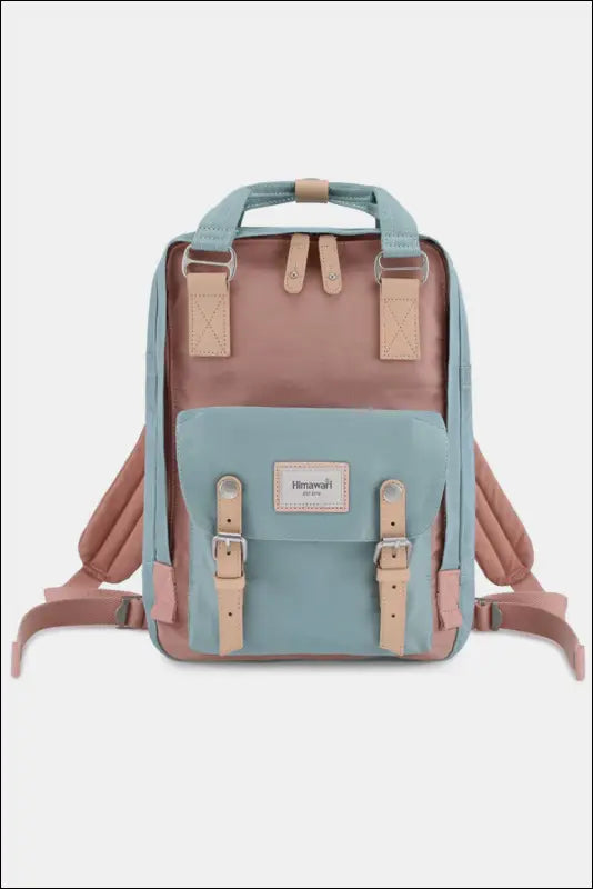 Himawari Contrast Waterproof Nylon Backpack Bag - Blue/Pink / One Size - bag