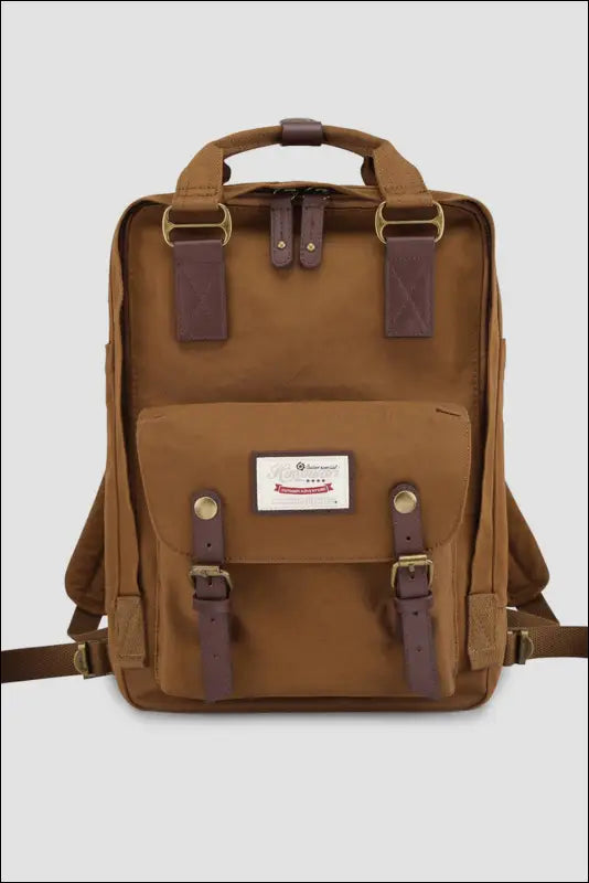 Himawari Contrast Waterproof Nylon Backpack Bag - Brown / One Size - bag