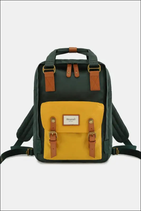 Himawari Contrast Waterproof Nylon Backpack Bag - Green/Yellow / One Size - bag