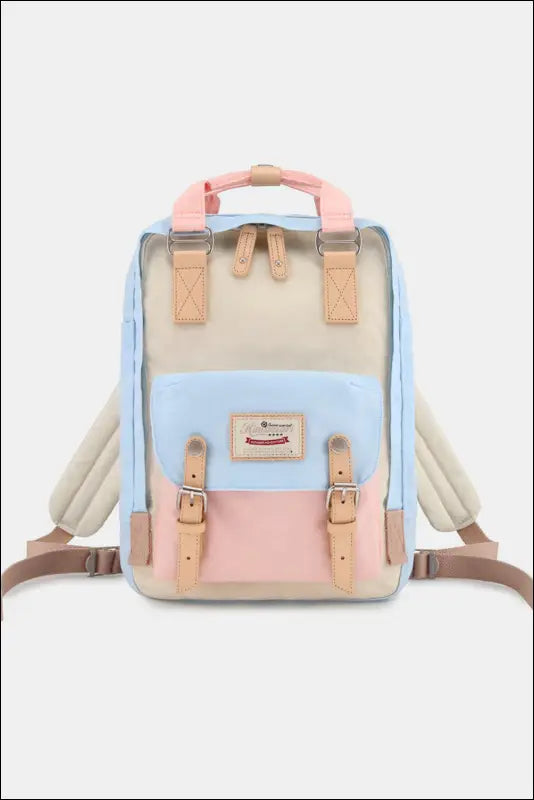 Himawari Contrast Waterproof Nylon Backpack Bag - Pink/Blue/Ivory / One Size - bag
