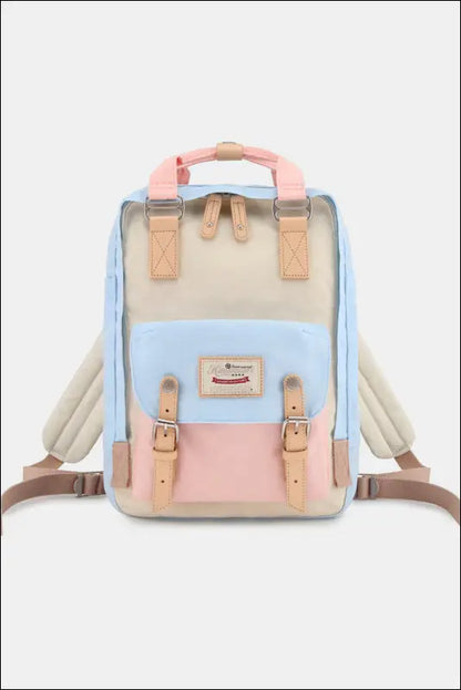 Himawari Contrast Waterproof Nylon Backpack Bag - Pink/Blue/Ivory / One Size - bag