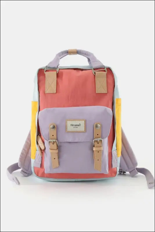 Himawari Contrast Waterproof Nylon Backpack Bag - Pink/Lavender / One Size - bag
