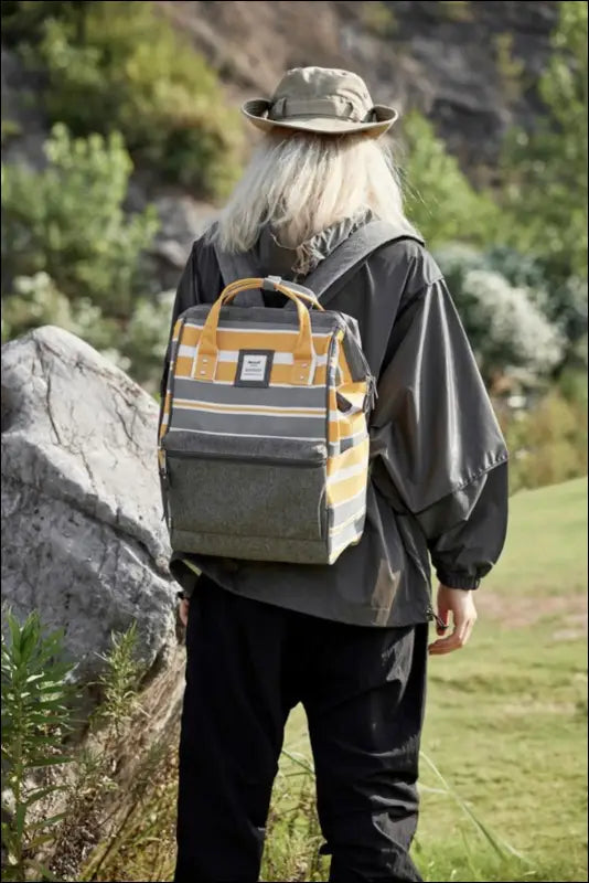 Himawari Striped Waterproof Nylon Backpack Bag with Side Pockets - Contrast Water and Scratch-Resistant