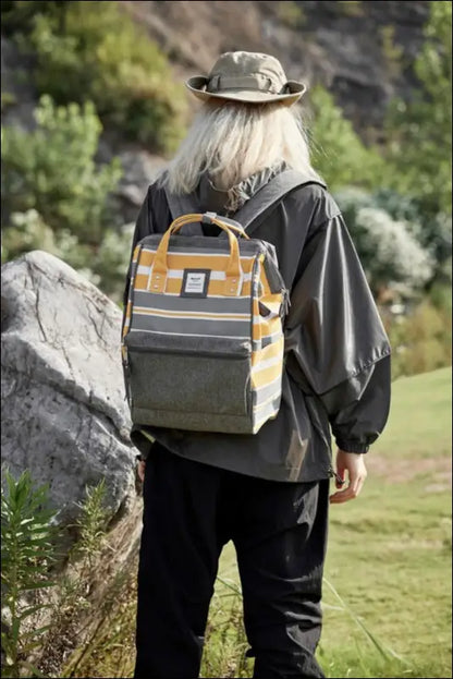 Himawari Striped Waterproof Nylon Backpack Bag with Side Pockets - Contrast Water and Scratch-Resistant