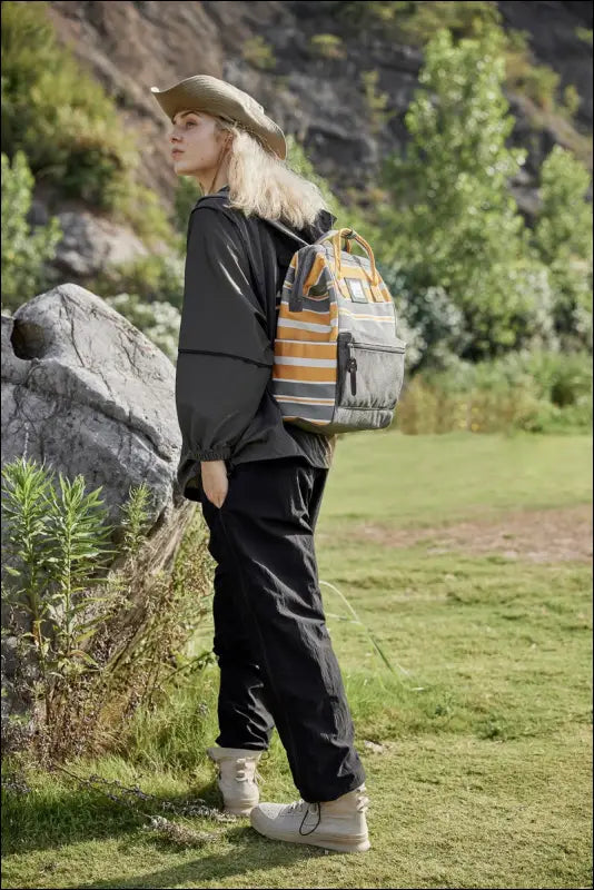 Himawari Striped Waterproof Nylon Backpack Bag with Side Pockets - Contrast Water and Scratch-Resistant