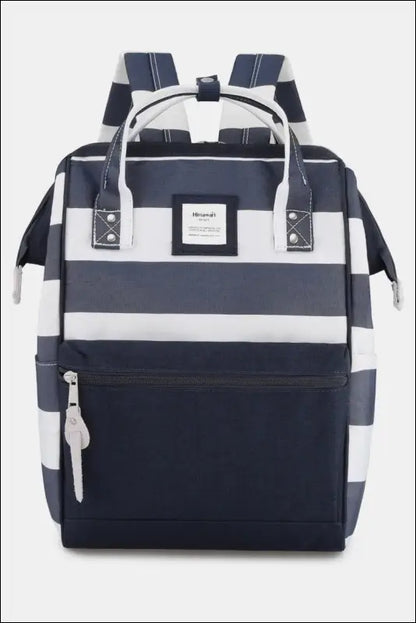 Himawari Striped Waterproof Nylon Backpack Bag with Side Pockets - Navy / One Size - Contrast Water