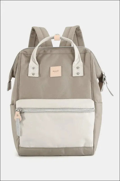 Himawari Water Resistant Canvas Backpack Bag with Side Pockets - Khaki/Cream / One Size