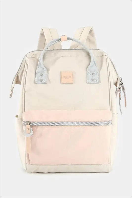 Himawari Water Resistant Canvas Backpack Bag with Side Pockets - Cream/L.Pink / One Size