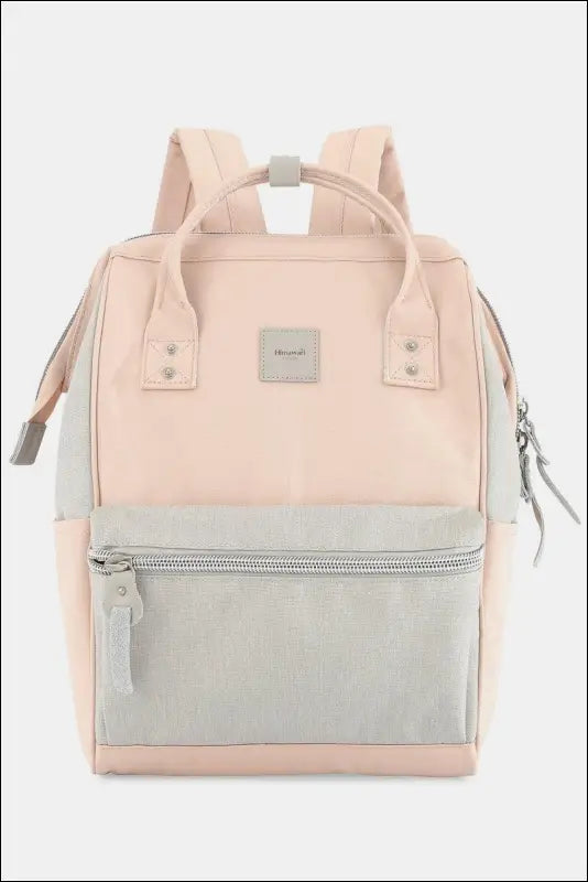 Himawari Water Resistant Canvas Backpack Bag with Side Pockets - Grey/Pink / One Size