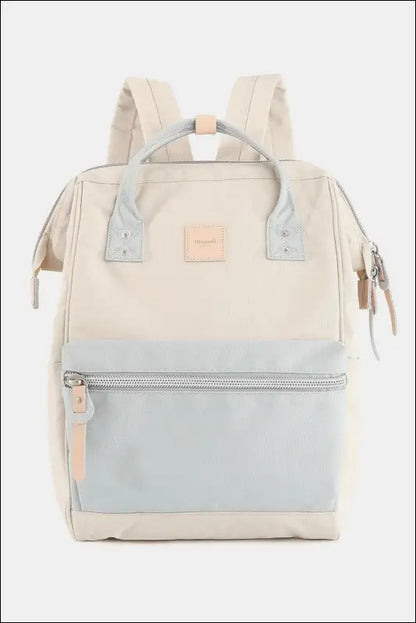 Himawari Water Resistant Canvas Backpack Bag with Side Pockets - Cream/L.Blue / One Size