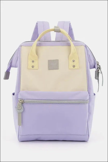 Himawari Water Resistant Canvas Backpack Bag with Side Pockets - Purple/Cream / One Size
