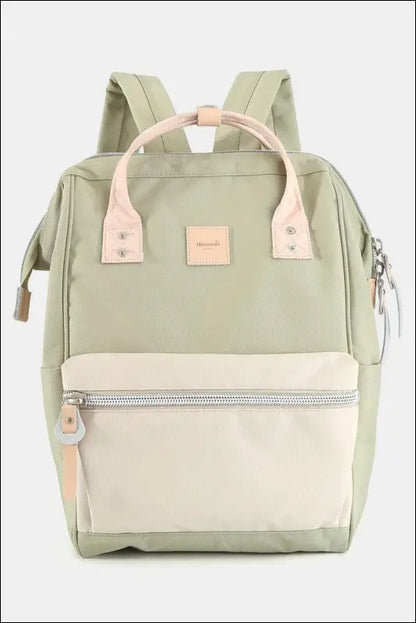 Himawari Water Resistant Canvas Backpack Bag with Side Pockets - Cream/L.Green / One Size