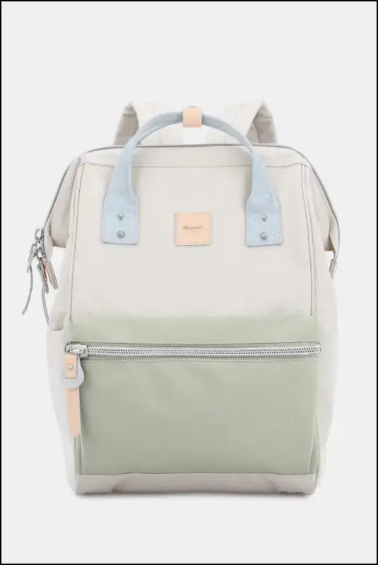 Himawari Water Resistant Canvas Backpack Bag with Side Pockets - Cream/Green / One Size