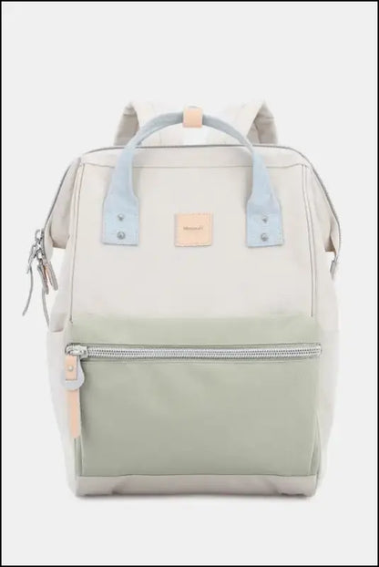Himawari Water Resistant Canvas Backpack Bag with Side Pockets - Cream/Green / One Size