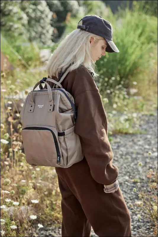 Himawari Waterproof and Anti-Theft Nylon Backpack Bag - Khaki / One Size