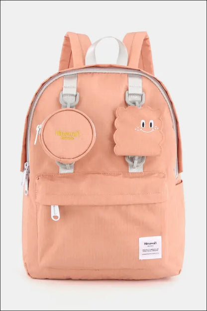 Himawari Waterproof Canvas Backpack Bag with Removable Coin Purse - Apricot Pink / One Size - Contrast Water