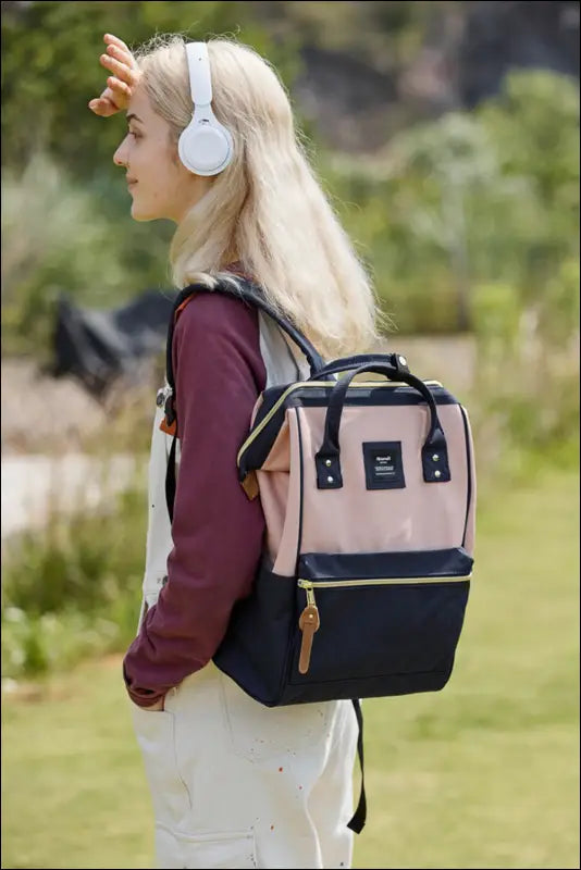 Himawari Waterproof Canvas Backpack Bag with Side Pockets - Contrast Water and Scratch-Resistant Nylon