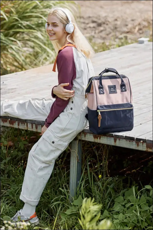 Himawari Waterproof Canvas Backpack Bag with Side Pockets - Contrast Water and Scratch-Resistant Nylon