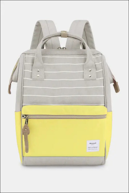 Himawari Waterproof Canvas Backpack Bag with Side Pockets - Grey/Yellow/Stripe / One Size - Contrast Water