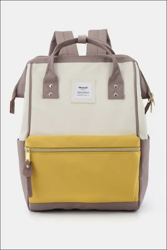 Himawari Waterproof Canvas Backpack Bag with Side Pockets - White/Lemon/Taupe / One Size - Contrast Water