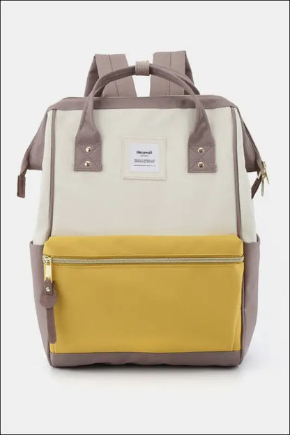 Himawari Waterproof Canvas Backpack Bag with Side Pockets - White/Lemon/Taupe / One Size - Contrast Water