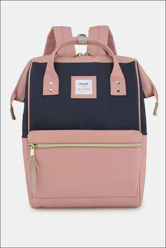 Himawari Waterproof Canvas Backpack Bag with Side Pockets - B-Pink/Navy / One Size - Contrast Water