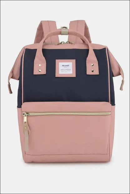 Himawari Waterproof Canvas Backpack Bag with Side Pockets - B-Pink/Navy / One Size - Contrast Water