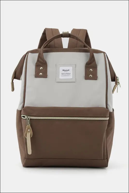 Himawari Waterproof Canvas Backpack Bag with Side Pockets - Grey/Mocha / One Size - Contrast Water