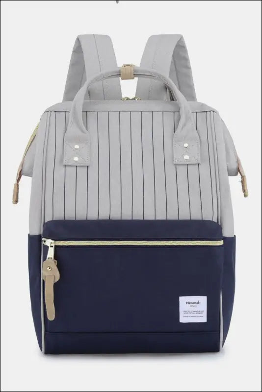 Himawari Waterproof Canvas Backpack Bag with Side Pockets - Grey/Navy / One Size - Contrast Water and Scratch-Resistant
