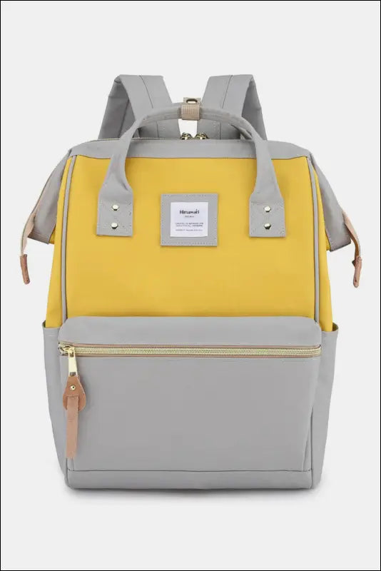 Himawari Waterproof Canvas Backpack Bag with Side Pockets - Lemon/Grey / One Size - Contrast Water
