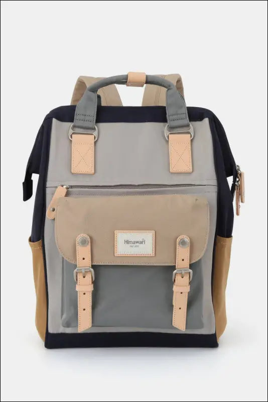 Himawari Waterproof Nylon Backpack Bag with Handles - Grey/Khaki / One Size - Contrast Water and Scratch-Resistant