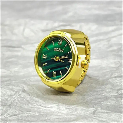 Hot Selling Vintage Finger Watch Ring – Creative Quartz Movement Fashion Accessory for Men & Women - Green-gold