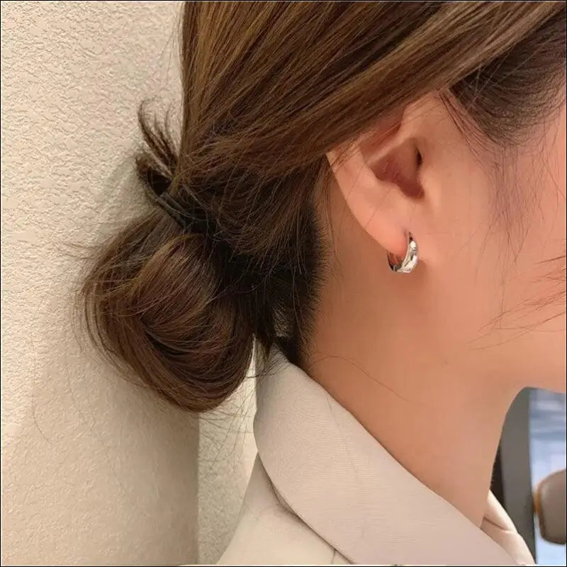 Huitan Fashion Metal Hoop Earrings for Women - Simple Versatile Jewelry Everyday Wear Statement Ear Accessories Young