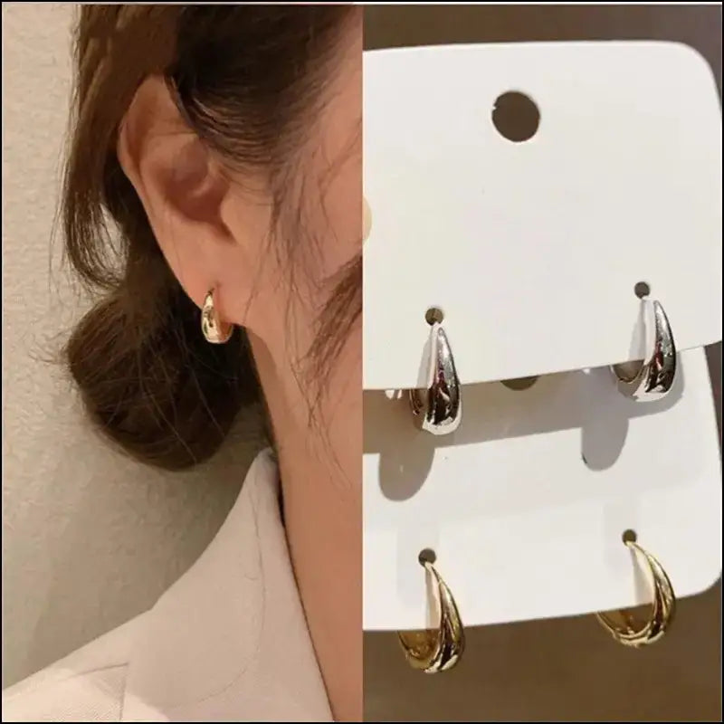 Huitan Fashion Metal Hoop Earrings for Women - Simple Versatile Jewelry Everyday Wear Statement Ear Accessories Young