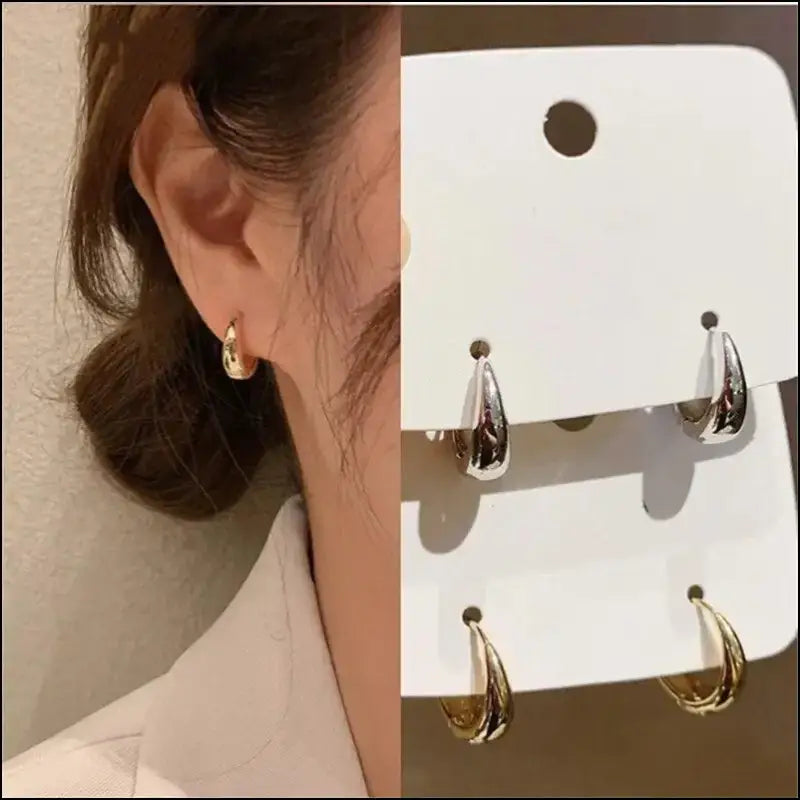 Huitan Fashion Metal Hoop Earrings for Women - Simple Versatile Jewelry Everyday Wear Statement Ear Accessories Young