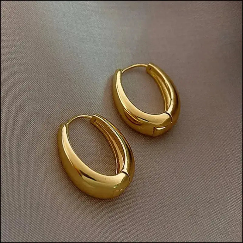 Huitan Fashion Metal Hoop Earrings for Women - Simple Versatile Jewelry Everyday Wear Statement Ear Accessories Young