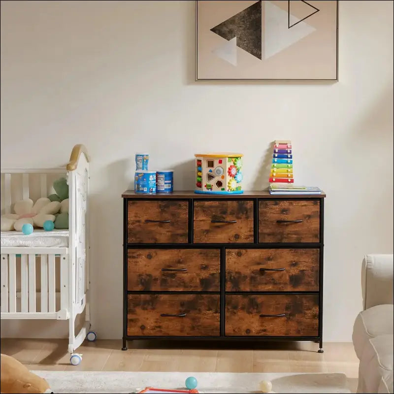 JHK Bedroom Dresser with 7 Fabric Drawers - Organizer Storage Chest for Clothes Living Room Display Cabinet Closet
