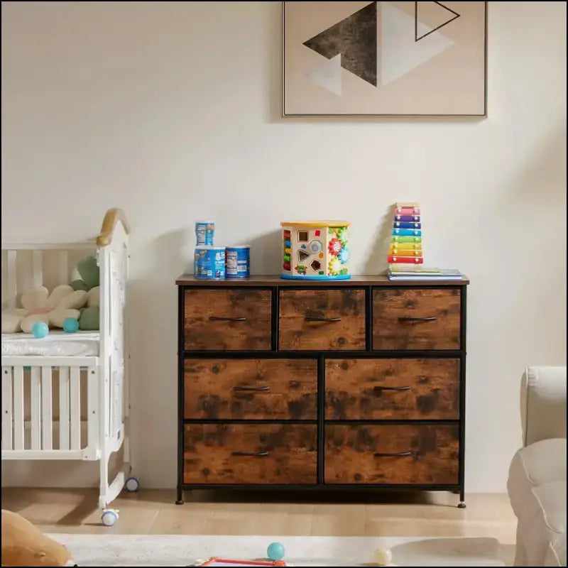 JHK Bedroom Dresser with 7 Fabric Drawers - Organizer Storage Chest for Clothes Living Room Display Cabinet Closet