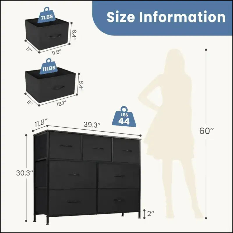JHK Bedroom Dresser with 7 Fabric Drawers - Organizer Storage Chest for Clothes Living Room Display Cabinet Closet